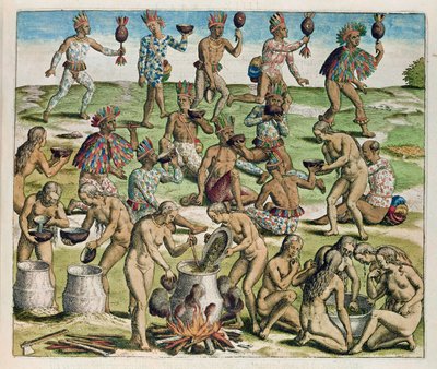 ポーションを準備する女性、「第3部...」、1562年 作： Theodore de Bry